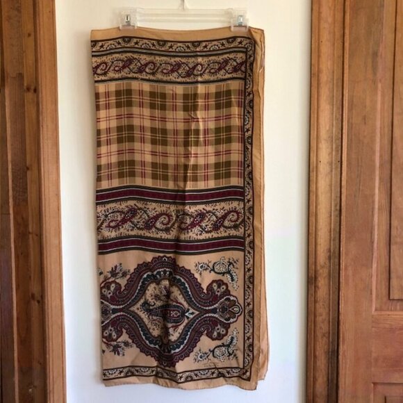 TALBOTS Italian Silk Brown Paisley Plaid Scarf 33" Square - Picture 5 of 17